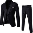 thumbnail image 2 of Huresd Men’s Suit Slim 3-Piece Suit R Business Wedding Party Jacket Vest & Pants Black L, 2 of 3