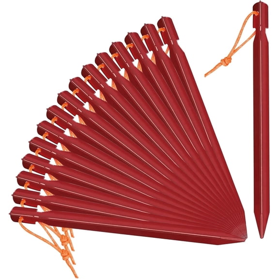 16 Pack Red 7075 Aluminum Tent Stakes with Reflective Cord, Lightweight Heavy Duty Pegs for Outdoor Camping Backpacking