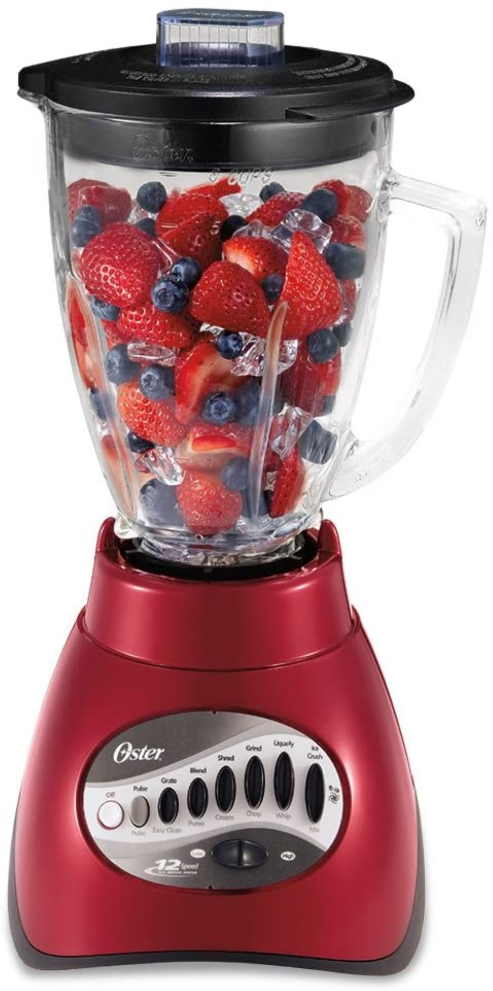 Oster 6844 6Cup Glass Jar 12Speed Blender, Metallic Red