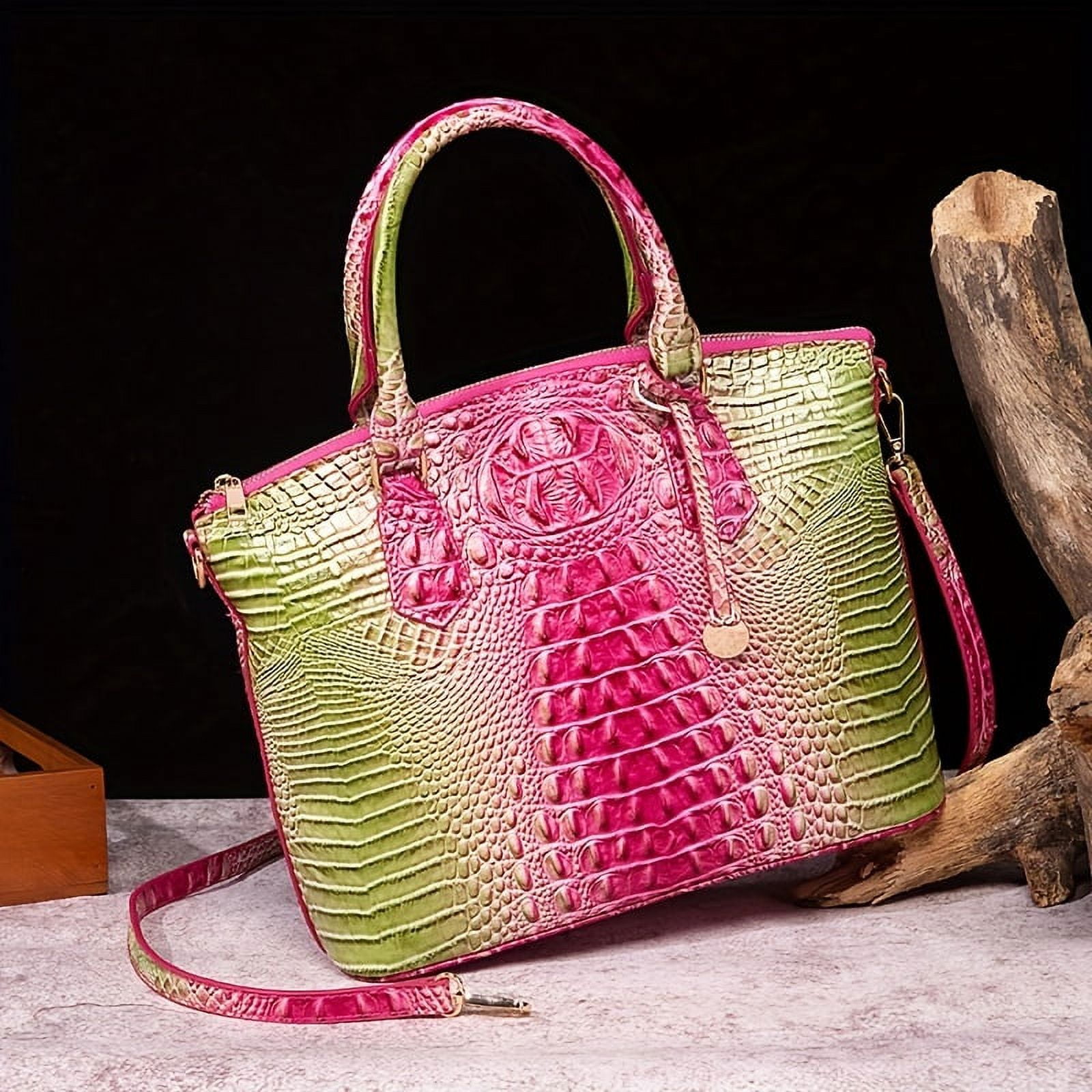 Ombre Crocodile Pattern Handbag, Women's Shoulder Bag, Vintage Top Handle  Bag