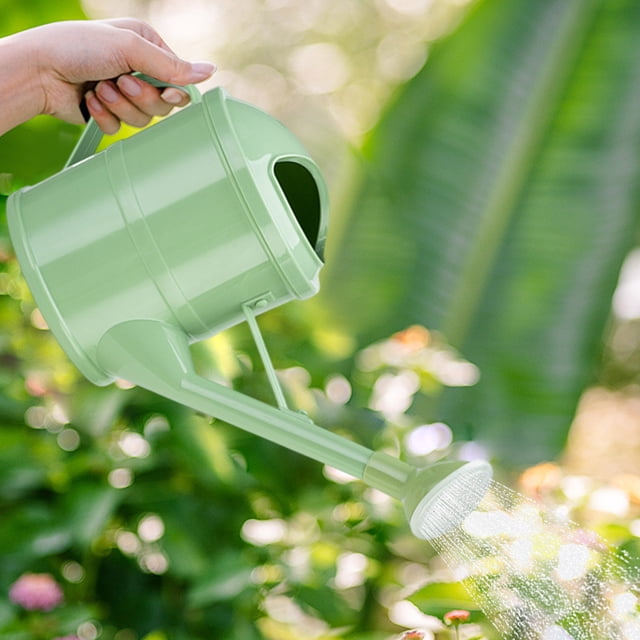 Fiudx Regadera de Jardín Económica de 1,5 L con Pico Largo - Maceta de Plástico Verde y Amarillo con Cabezal Rociador Desmontable, 14 X 18 X 22 Cm, Mango Ergonómico para Plantas de Interior y Exterio