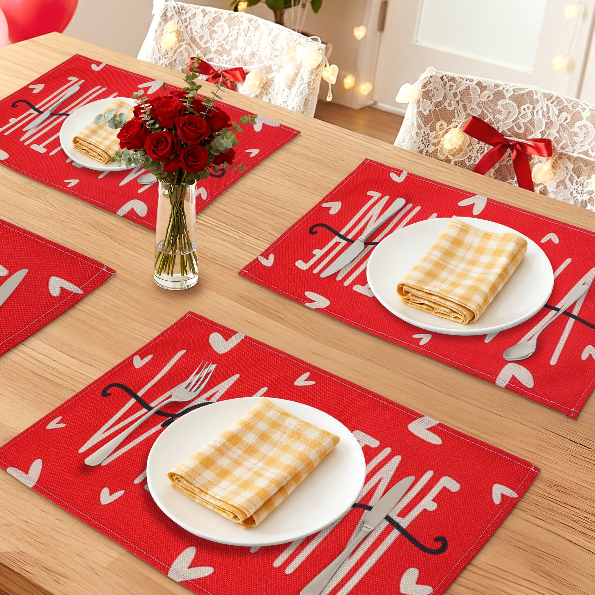 Unique Bargains Set of 6 Love Hearts Placemats for Anniversaries Valentine