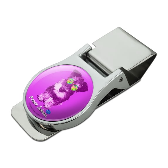 Peace Schnau Schnauzer Puppy Dog Sunglasses Vintage Retro Satin Chrome Plated Metal Money Clip