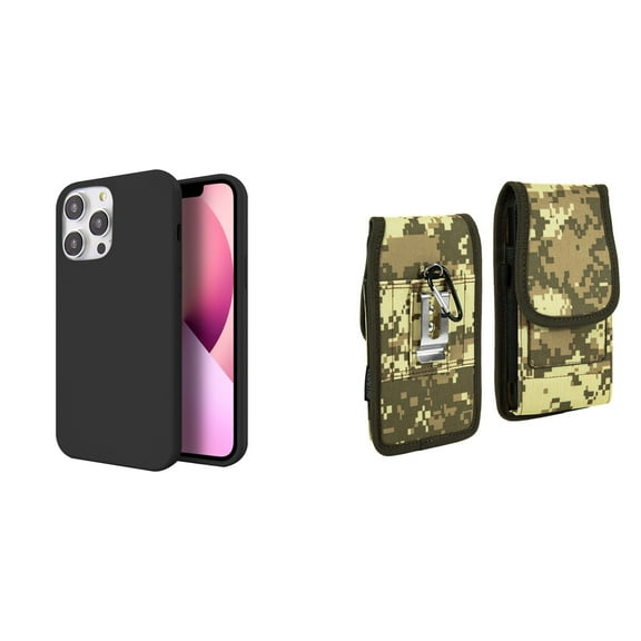 Slim Silicone Case and Belt Holster Pouch for iPhone 14 Pro Max (Black/ACU)
