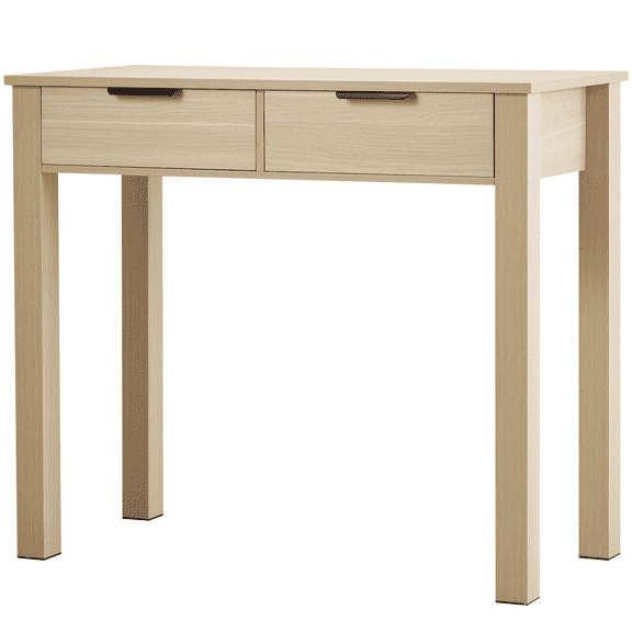 Desk with Drawers, Small Study Table for Bedroom, Modern Writing Desk for Home Office, Rectangle MDF Student Desk with Storage - Light Wood