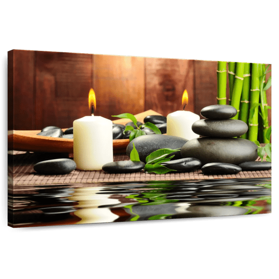 Elephant Stock Zen Bamboo Spa Wall Art - Horizontal Canvas Wall Art - Living Room Wall Decor - Wellness Canvas - Brown And Green Decor - 12" x 8"