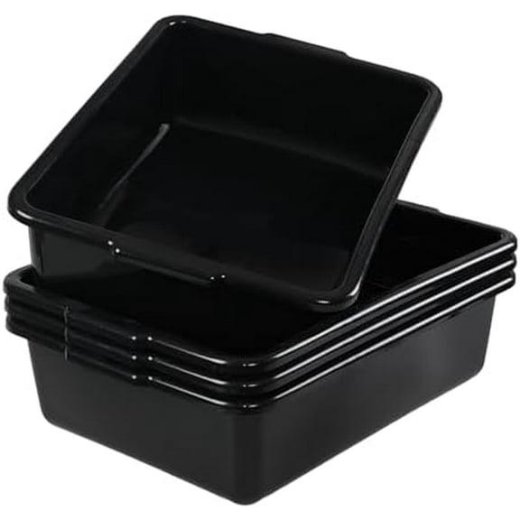 4 Packs 32 L Commercial Food Service Bus Tub, Extra Large Rectangle Dishpan, Plastic Wash Basin, Black