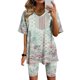 thumbnail image 2 of Blusas para Mujeres Casual Cuello en V Impresión de Manga Corta Blusa Y Pantalones Cortos Dos Piezas Pantalones Conjunto, 2 of 4