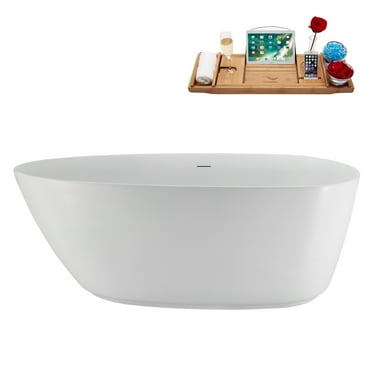 59" Streamline N4640BGM Soaking Freestanding Tub and Tray With Internal Drain in Brushed Gun Metal