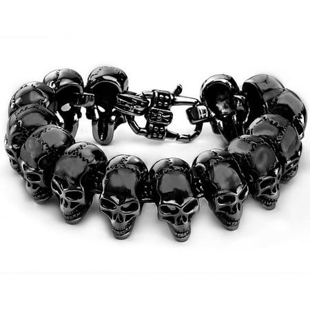 Crucible Black IP Stainless Steel Polished Skull Link Bracelet (24mm), 8.75