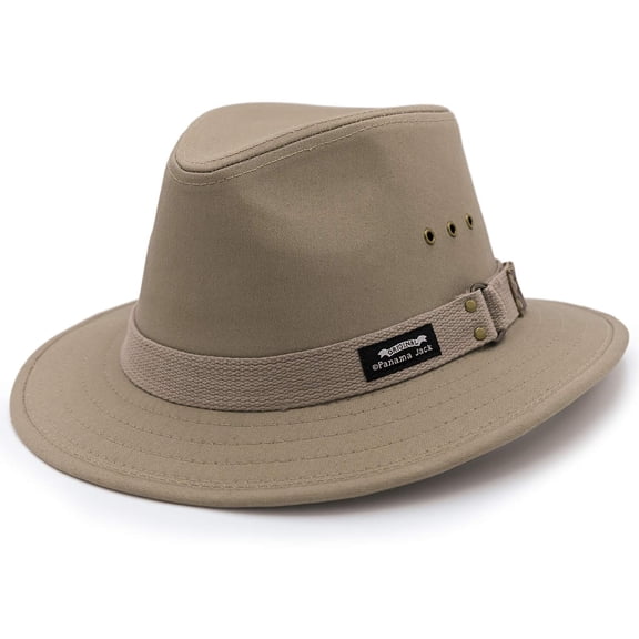 Panama Jack Safari Sun Hat with Black Buckled Band, Canvas Hats for Men and Women, Large, Khaki