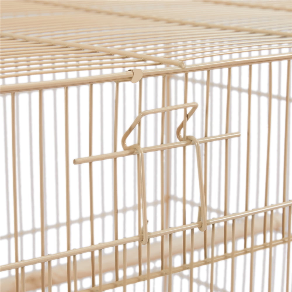 Renwick 47"H Rolling Stand Flight Metal Bird Cage with Slide-Out Tray for Small Birds, Almond