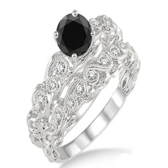 1.25 Carat Black Diamond Infinity Antique Bridal set on 10k White Gold