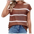 thumbnail image 3 of Women Cap Sleeve Tank Tops Striped Crew Neck Casual Loose Fit Spring Summer Pullover Knit Sweater Vest Caramel White S, 3 of 9