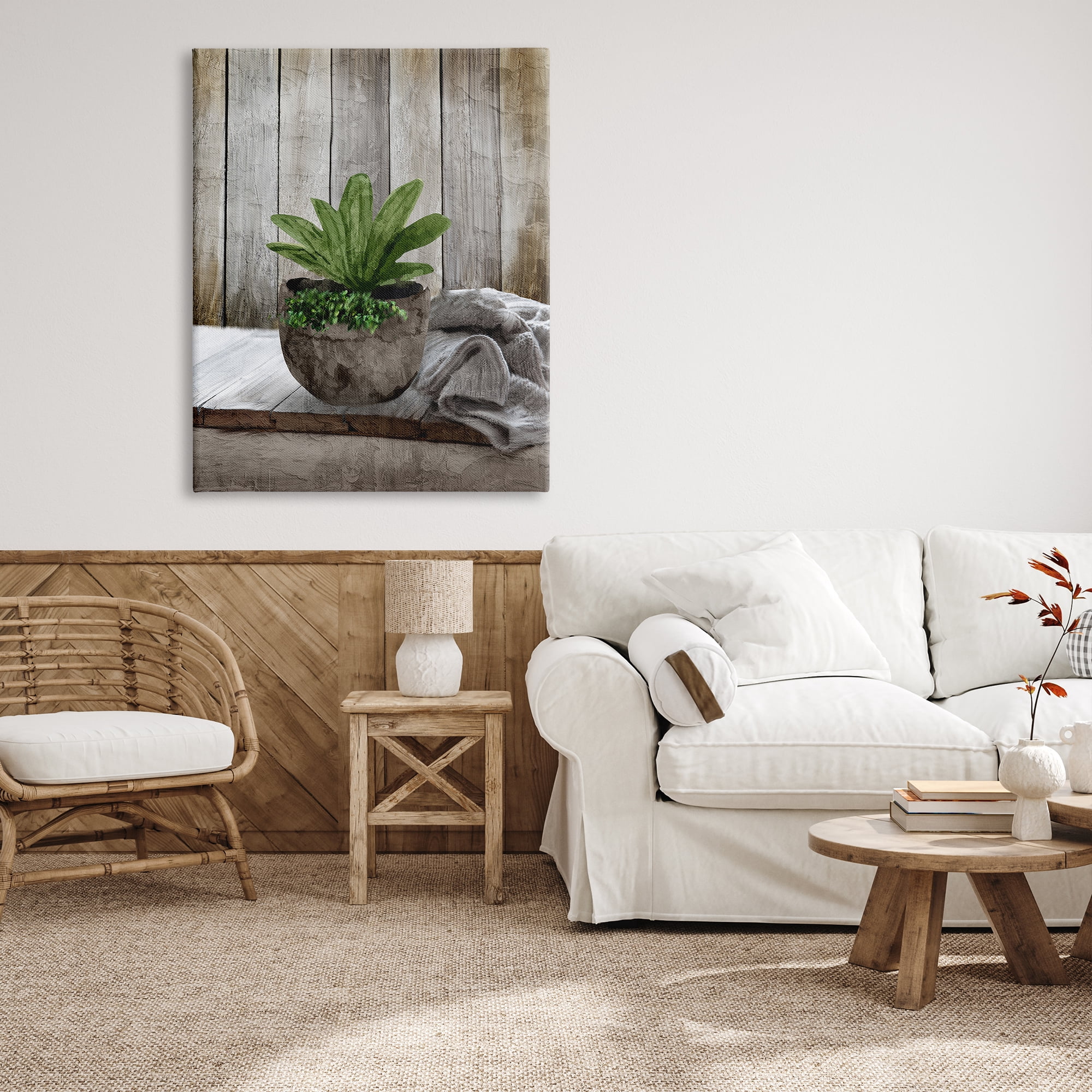 Stupell Industries Cozy Rustic Potted Plant Botanical & Floral Painting Gallery Wrapped Canvas Art Print Wall Art, 36 x 48