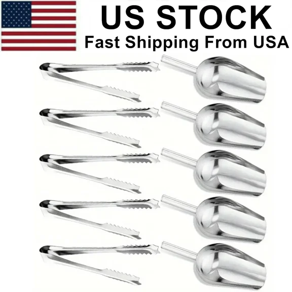 5-Piece Silver Candy Scoop & Tongs Set - Buffet, Ice Cream, Party Serving