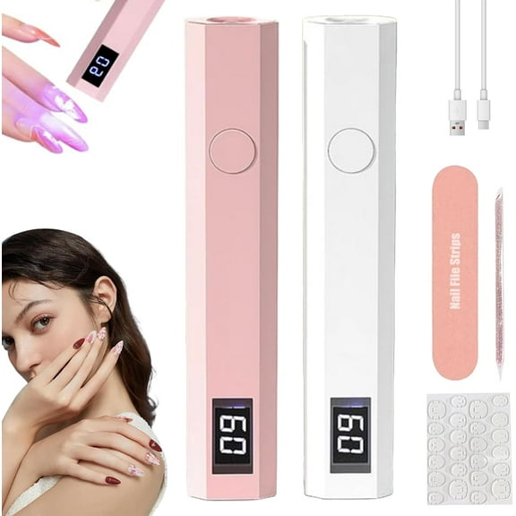 Glonailstickers Finger Nails UV Light, Glo Nail Stickers Kit with UV Light, Handheld UV Light for Gel Nails, Cordless UV LED Nail Lamp, 400mah Rechargeable, LED Display, 2 Timer Setting (2pc-A)