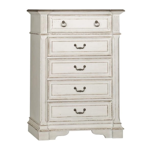 Bowery Hill Modern / Contemporary Wood 5 Drawer Chest in White