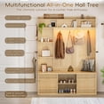 thumbnail image 3 of Blotout 59''W Fluted Hall Tree with RGB LED Light, All-in-One Entryway Coat Rack with Shoe Storage Bench, Rounded Corner, Adjustable Shelves, 6 Hooks &2 Umbrella Racks, Freestanding Hallway Organizer, 3 of 10