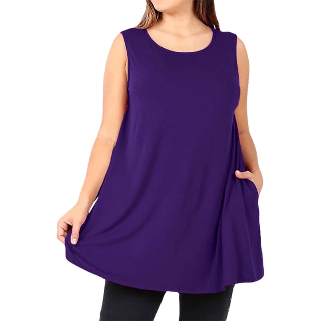 Timegard Camisoles pour Femmes Grande Taille Col Rond Sans Manches Blouse Ample d'Été Décontractée avec Poches