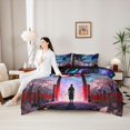 thumbnail image 4 of Metsweet Galaxy Gradient Dragon Twin Bedding 7-Piece, Japanese Samurai Sakura Bedding Comforter Set, Blue Purple Red Black,Black Reversible, 4 of 6