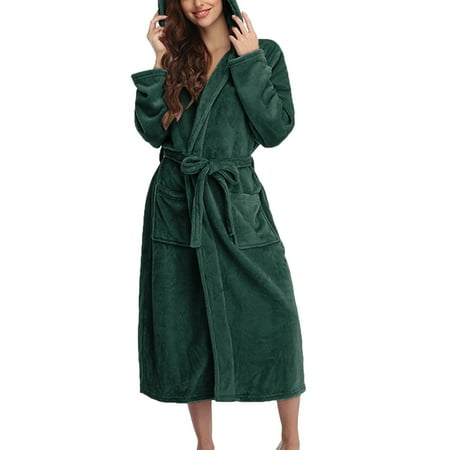 IDALL Robes for Women Nightgowns for Women Robe Fleece Bathrobe Lightweight Flannel Sleepwear Hooded Bathrobe Plush Long Robe Pajamas Women s Lingerie  Sleep & Lounge Green XL