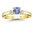 thumbnail image 4 of Gem Stone King 18K Yellow Gold Plated Silver Blue Tanzanite and White Topaz 3-Stone Engagement Ring for Women (0.63 Cttw, Gemstone December Birthstone, Size 5), 4 of 4
