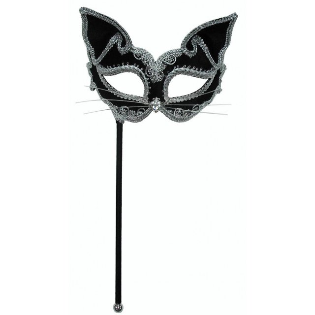 Bristol Novelty - Antifaz de gato con palo para sostener para disfraz (Negro)