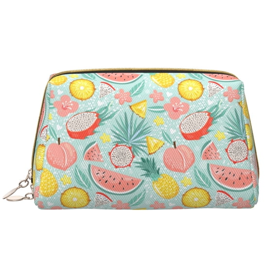 Naloa Bright Peach Leather Makeup Bag for Purse Travel, Portable Small Cosmetic Organizer for Women and Girls, Make up Bag with Zipper