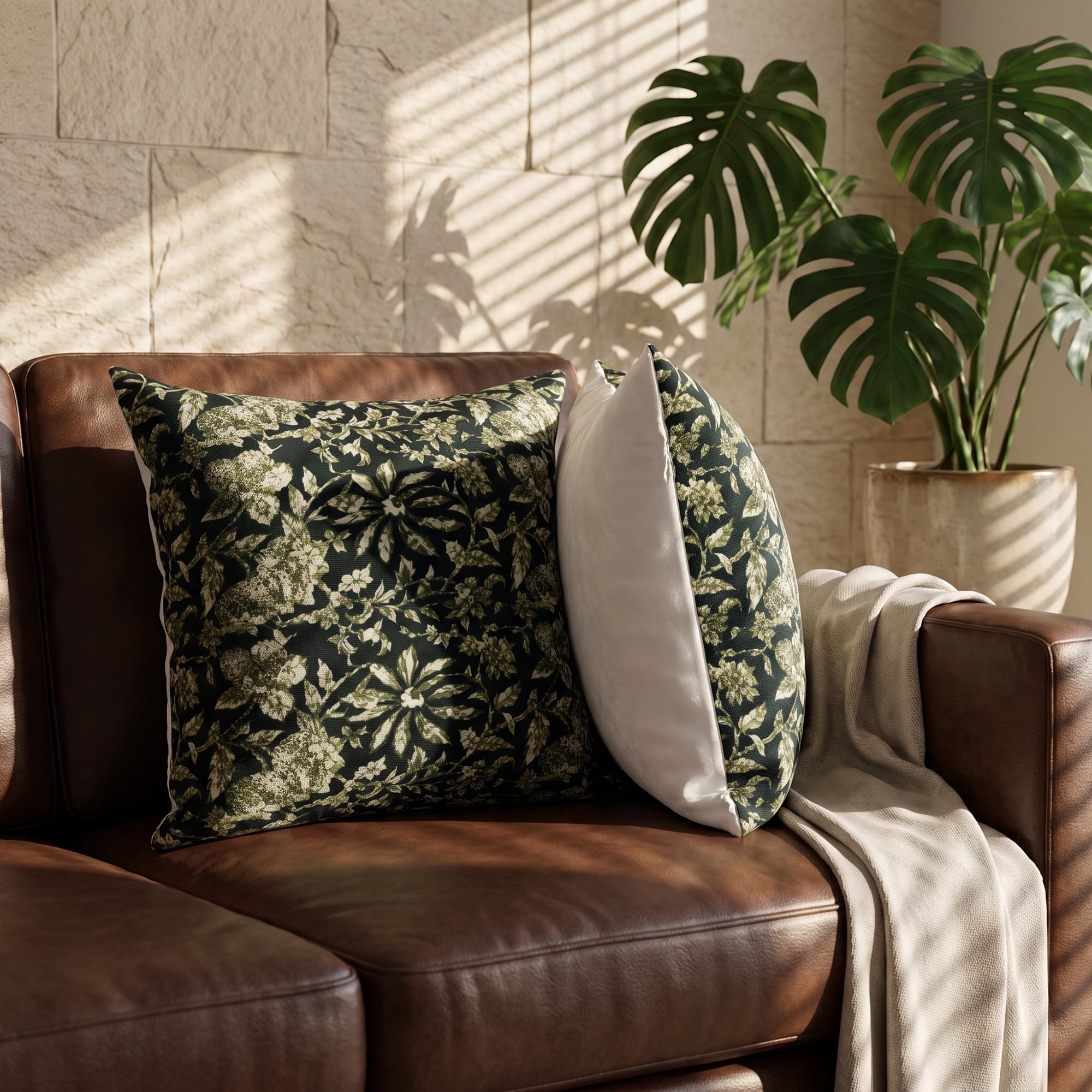 Unique Bargains Set of 2 Modern Botanical Floral Printed Throw Pillow Covers Black 18"x18"
