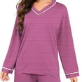 thumbnail image 6 of Posijego Striped Pajama Sets for Women Long Sleeve V Neck Casual Sleepwear Tops and Pjs Pants Lounge Outfits, 6 of 7