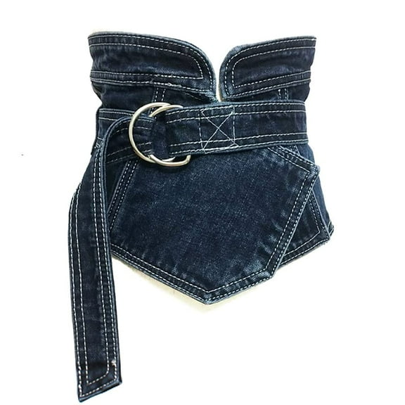 HAORUN Women Denim Waist Belt Corset Wide Waistband Buckle Punk Rock Harajuku