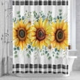 thumbnail image 3 of Sunflower Flowers Shower Curtain for Bathroom Decor, Yellow Floral Eucalyptus Leaves Black Plaid Waterproof Fabric Shower Curtain, 36"x78" Set with 12 Hooks, 3 of 9
