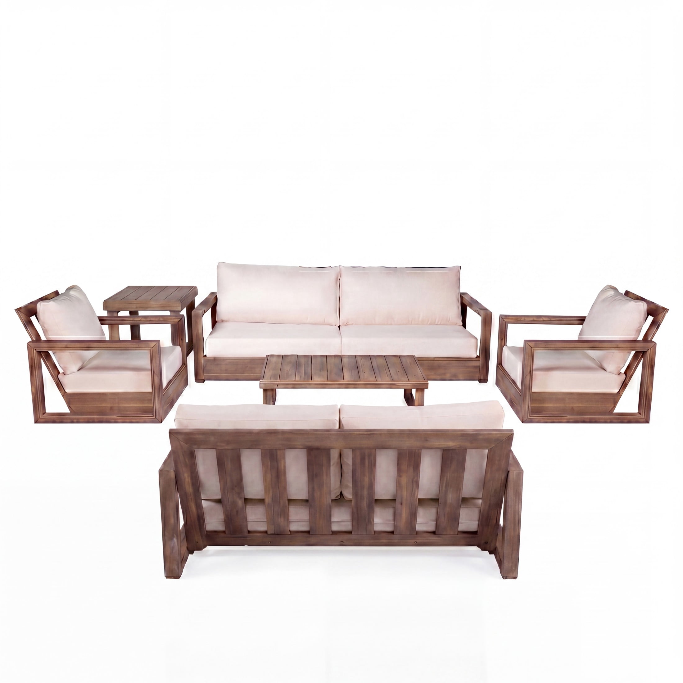 Christopher Knight Home 6-Piece Outdoor Conversation Set with Sofa, Loveseat, Swivel Chairs & Tables, Brown+Beige