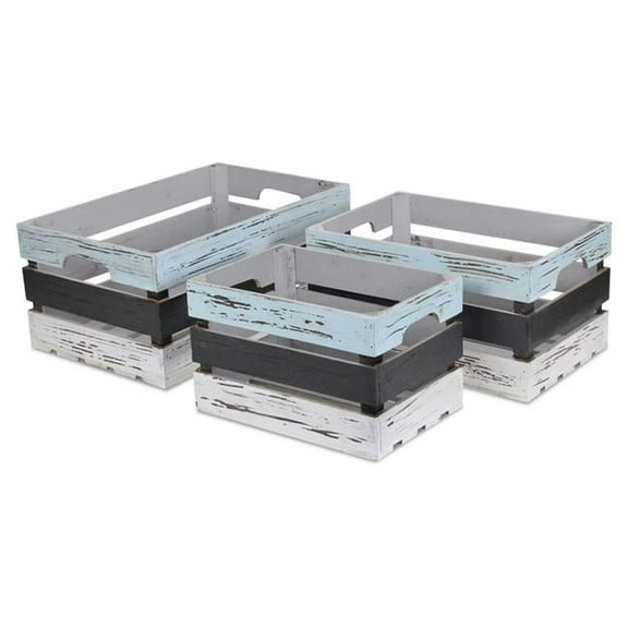 Set of 3 Rectangular Wood Slat Multicolor Crate