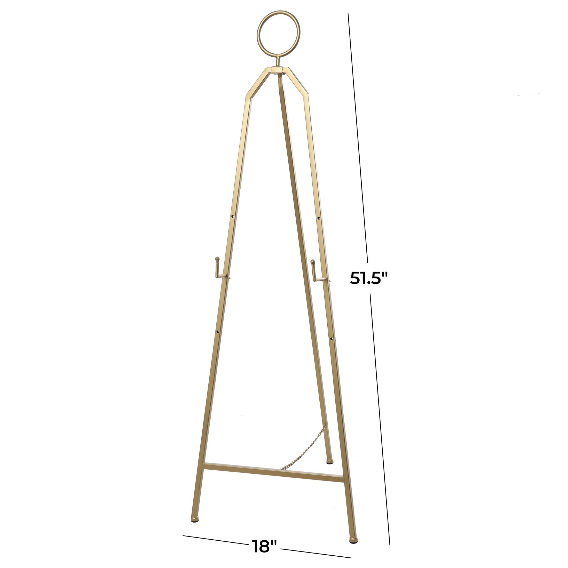 DecMode 18" x 52" Gold Metal Tall Adjustable Floor 3 Tier Easel with Circular Ring Top, 1-Piece