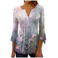 thumbnail image 2 of hxobax Womens Dressy Casual Tops Ruffle 3/4 Sleeve Tunic V Neck Button Down Shirts Pleated Blouses, 2 of 5