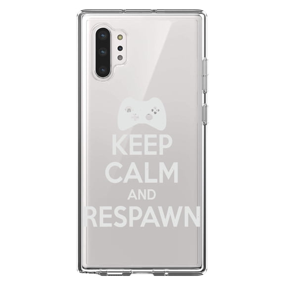 DistinctInk Clear Shockproof Hybrid Case for Galaxy Note 10 PLUS (6.8" Screen) - TPU Bumper Acrylic Back Tempered Glass Screen Protector - Keep Calm and Respawn Gamer Video Games