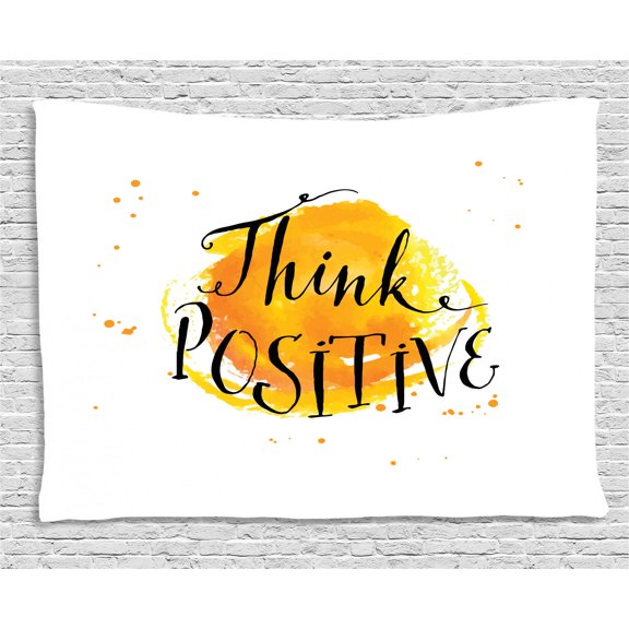 Motivational Tapestry, Color Splash with Dots and Positive Outlook on Life Quote Watercolor Effect, Wall Hanging for Bedroom Living Room Dorm Decor, 80W X 60L Inches, Orange Black, by Ambesonne