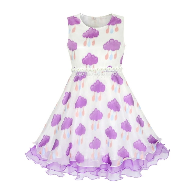 Robe Fille Violette Pluie Nuage Jupe à Volants Fête 14 Ans