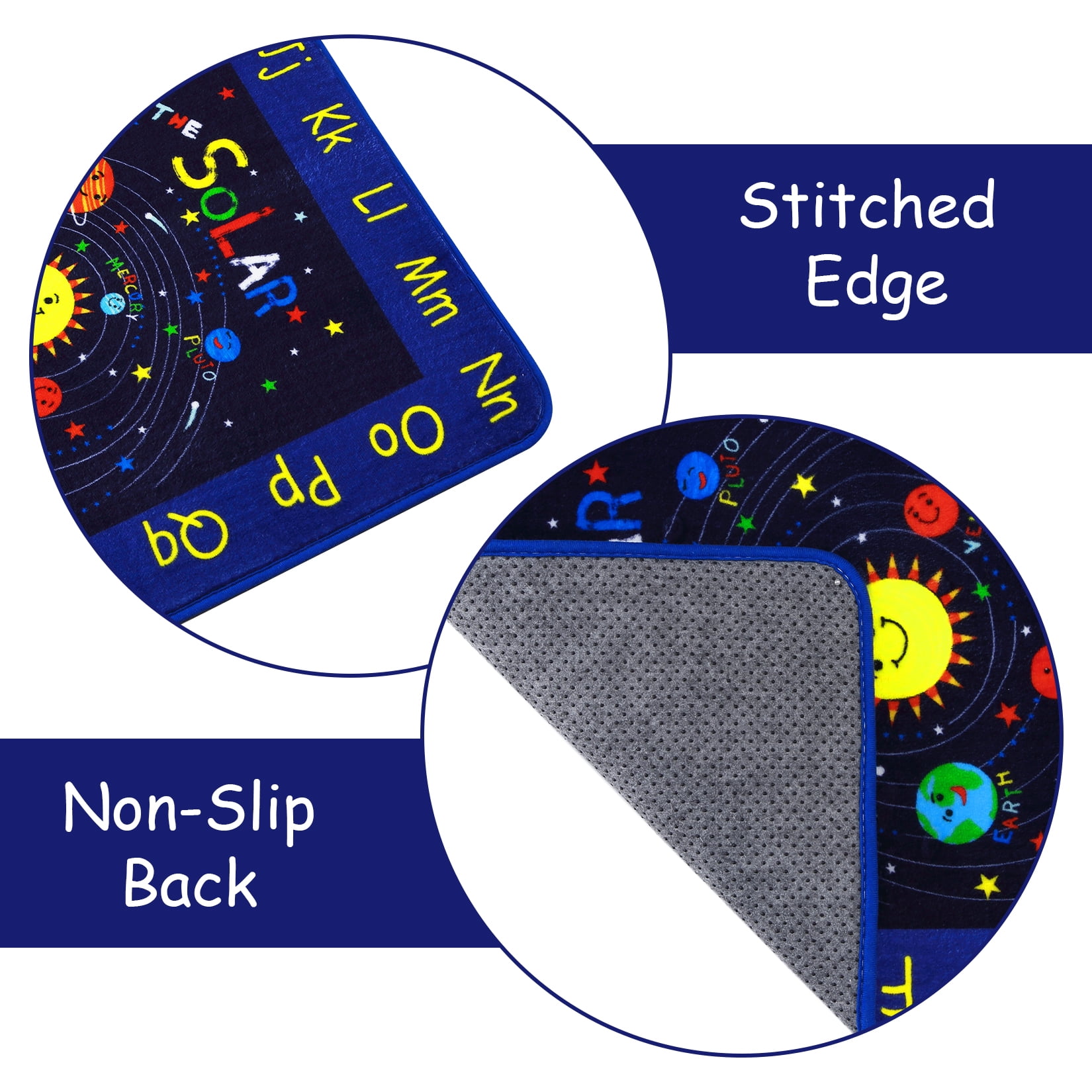 ChaoLink Kids Solar System Educational Rug Galaxy Outer Space Kids Rugs for Playroom Learning Planet Non Slip Kids Playmat Car RugA