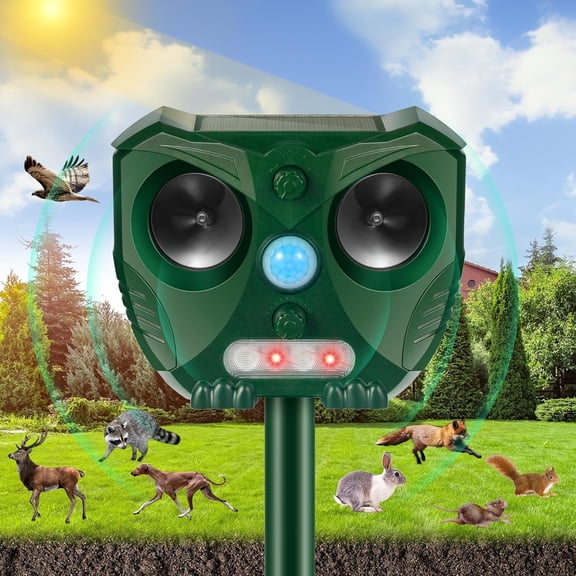 KingFurt 1pc Ultrasonic Animal Repellent, Waterproof Cat Deterrent Outdoor with Motion Detection & LED Flash Light for Yard