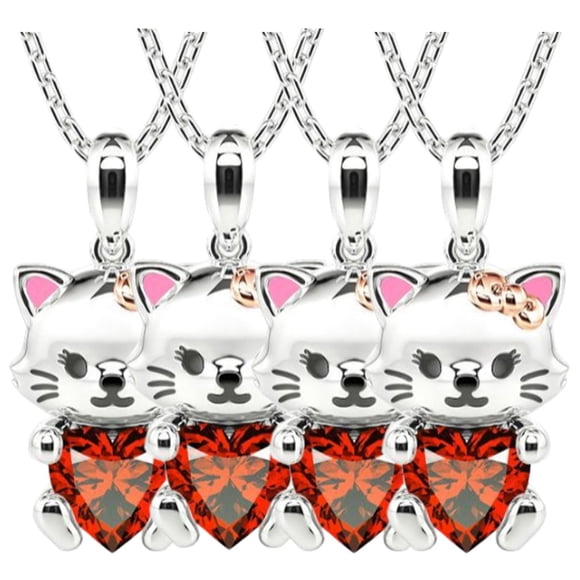 Collar Elegante de Figuras CatNeck02 4 Pzas Collar Gatita/Corazón Plata/Rojo Metal. High Monaco MXTNE-004
