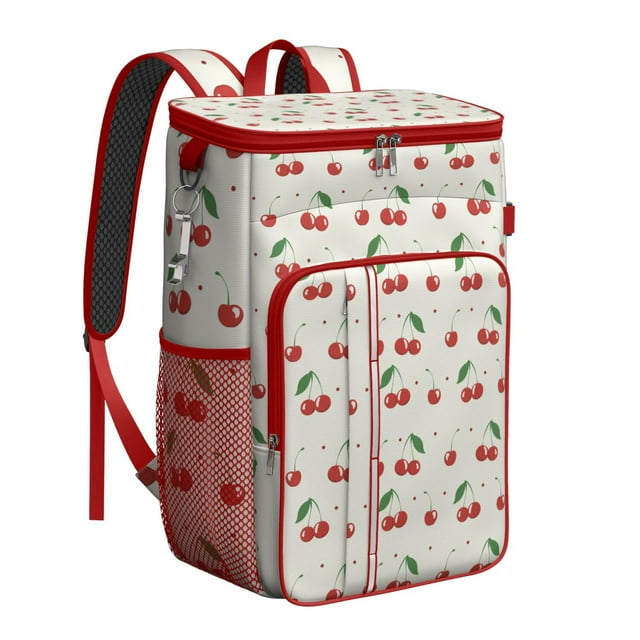 Sac à Dos Glacière à Imprimé de Cerises, Motif de Fruits Rouges Sucrés, Sac à Lunch Isolé et Étanche pour l'Été et le Pique-Nique