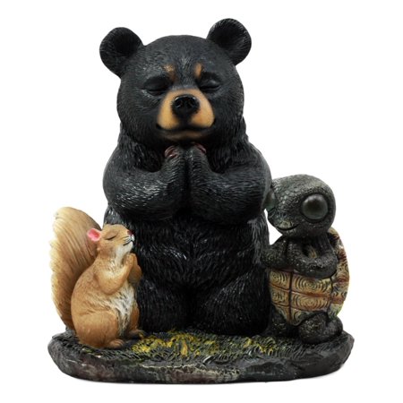 Black Bear Figurine - Ebros Praying In One Accord Black Bear Squirrel And Turtle Figurine 5.5