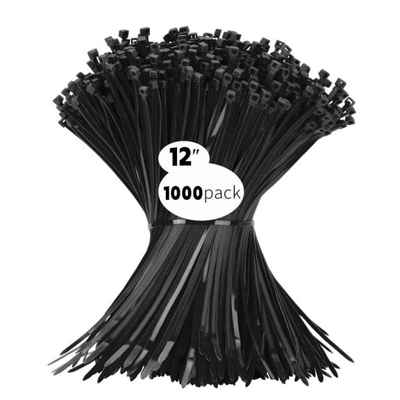 Kabuer Zip Ties, UV Resistant Cable Ties for Indoor and Outdoor Use,  1000 Pack of 12 inch Black