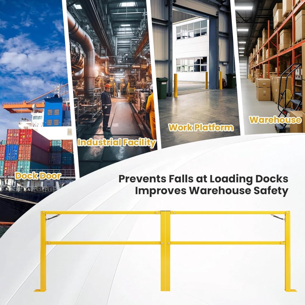 Yeeoy 11.5' Folding Dock Door Gate, Heavy-Duty Industrial Safety Barrier for Dock Doorways, Loading Docks, Warehouses with Gas Strut & Yellow Finish