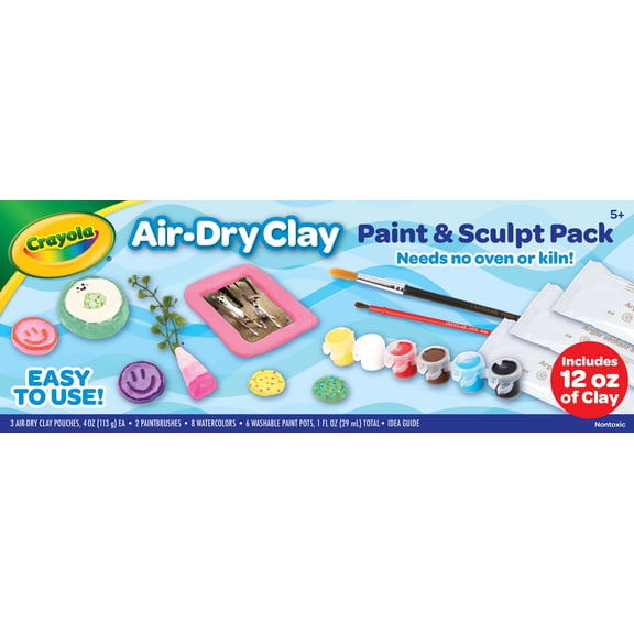 Crayola Paint & Sculpt Pack, Craft Kit with Air Dry Clay, Washable Paints & Watercolors, Screen-Free Art Activity, Gift for Kids & Teens, Ages 5, 6, 7, 8