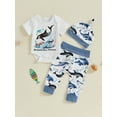 thumbnail image 4 of Aojekbee Baby Boy Summer Outfit Letter Sea Animal Print Short Sleeves Romper and Elastic Pants Beanies Hat Set 3 Piece Clothes, 4 of 10