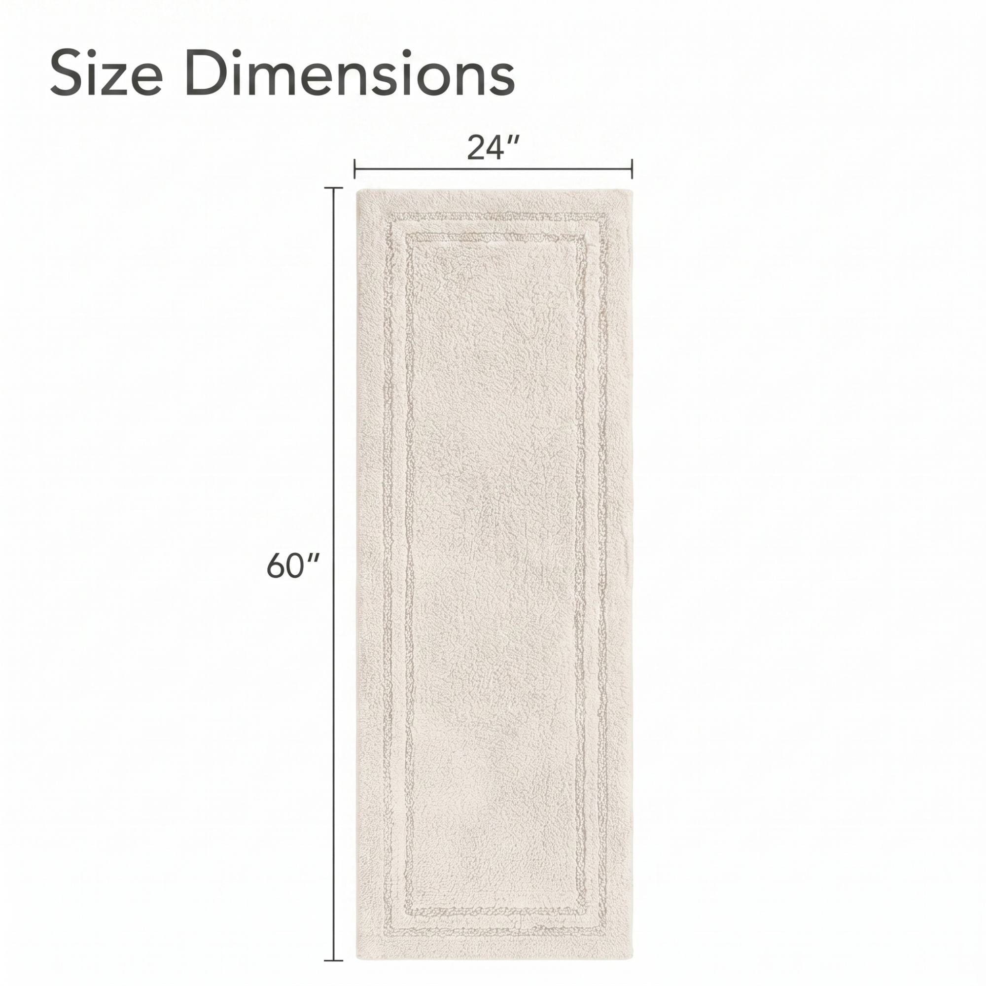 Superior Solid Bordered Cotton Washable Non-Slip Bath Rug, Runner Size, Cream